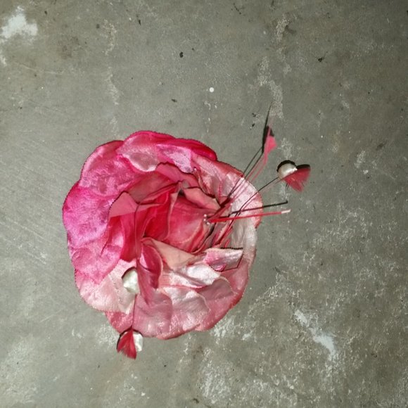 Vintage Fascinator Hat Pink Tones Fabric Leaves